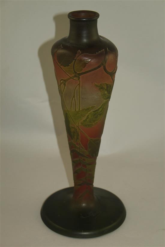 A Gallé cameo glass lamp base, c.1910, 37.5cm